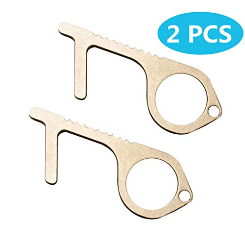 2 PCS Non-Contact Door Opener Tool, Brass Keychain Tool, Hook& Sty...
