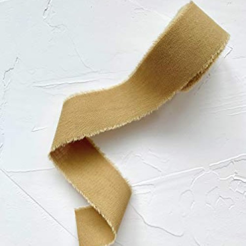 Mustard 1 wide, 5yd satin cotton ribbon, frayed edges hand dyed, ...