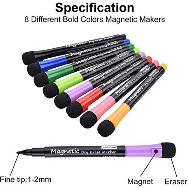 Linkbro Magnetic Dry Erase Markers - Fine Tip, Assorted Colors, 8 ...