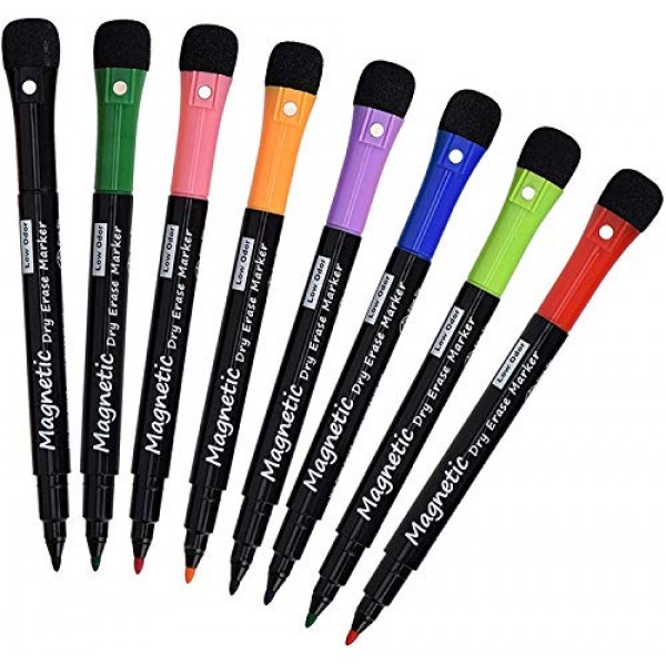 Linkbro Magnetic Dry Erase Markers - Fine Tip, Assorted Colors, 8 ...