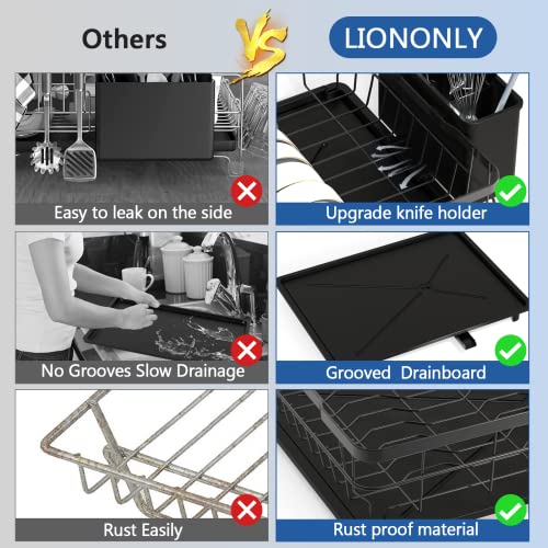LIONONLY Large Dish Drying Rack with Drainboard, Stainless Steel D...