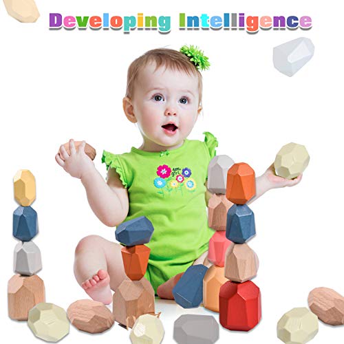 36 Pcs Wooden Stone Blocks - Colorful Balance Weights, Stacking To...