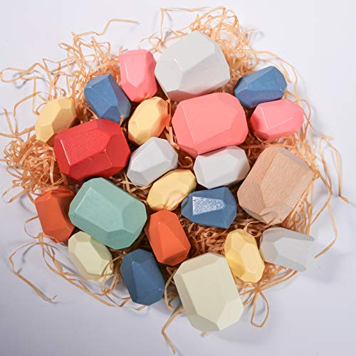 36 Pcs Wooden Stone Blocks - Colorful Balance Weights, Stacking To...
