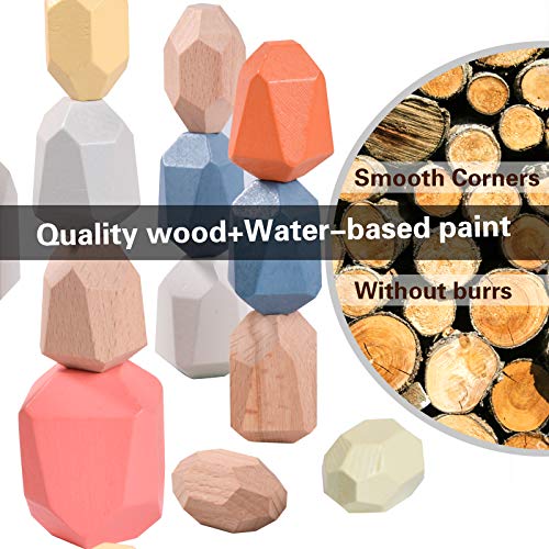 36 Pcs Wooden Stone Blocks - Colorful Balance Weights, Stacking To...