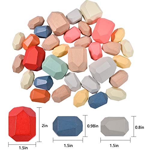 36 Pcs Wooden Stone Blocks - Colorful Balance Weights, Stacking To...