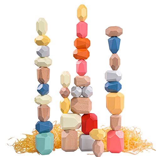 36 Pcs Wooden Stone Blocks - Colorful Balance Weights, Stacking To...