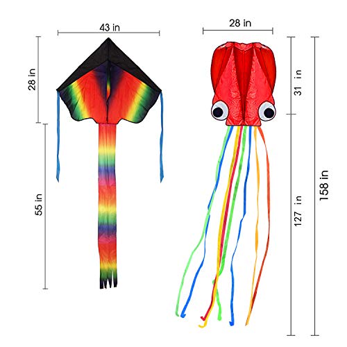 Listenman 2 Pack Kites - Large Rainbow Delta Kite and Red Mollusc ...