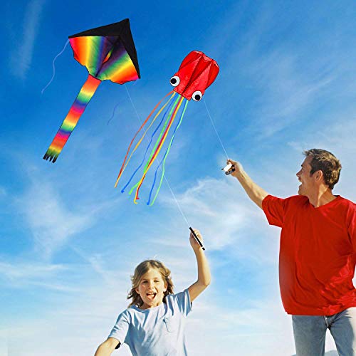 Listenman 2 Pack Kites - Large Rainbow Delta Kite and Red Mollusc ...