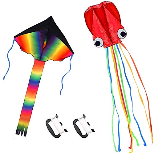 Listenman 2 Pack Kites - Large Rainbow Delta Kite and Red Mollusc ...