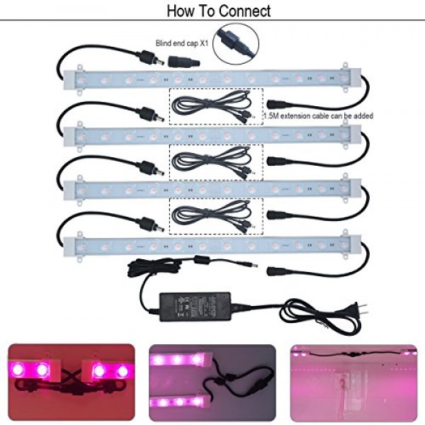 Grow Light Strip Kit 45W 4 pcs 16 Inches LED Grow Light Strips with Extension... 
