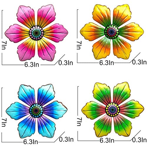 LITIALLY 4PCS Metal Flowers Outdoor Wall Decor, 6 Inch Metal Garde...