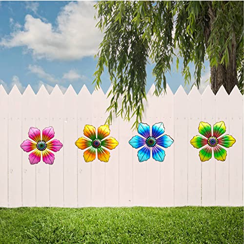 LITIALLY 4PCS Metal Flowers Outdoor Wall Decor, 6 Inch Metal Garde...