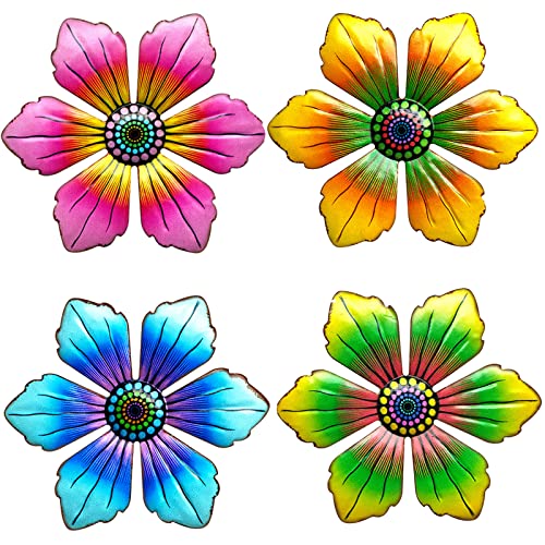 LITIALLY 4PCS Metal Flowers Outdoor Wall Decor, 6 Inch Metal Garde...