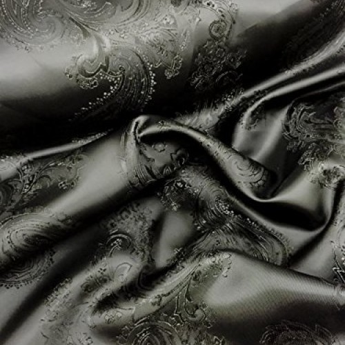 Black Paisley Brocade Viscose Rayon Fabric 60W Non-Static