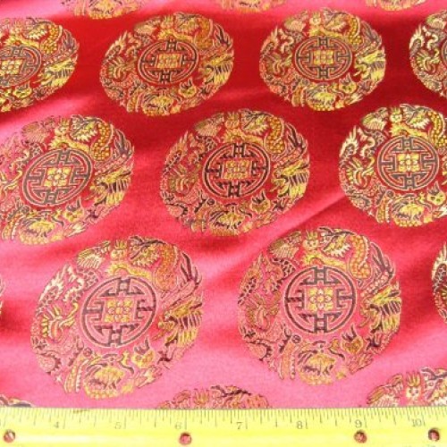 Fabric Faux Silk Satin Oriental Brocade Red CT09 By Yard,1/2 Yard,...