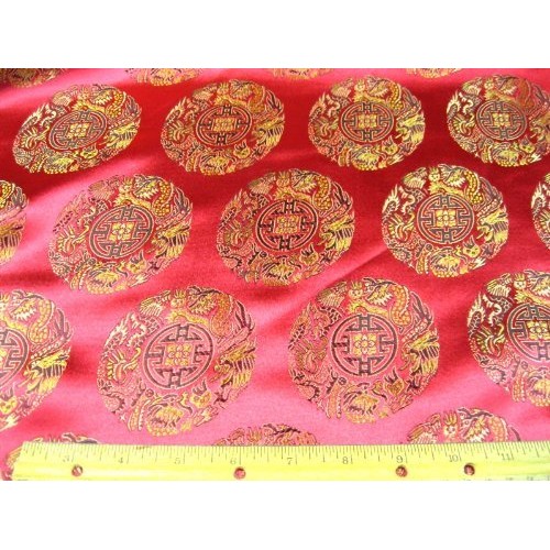 Fabric Faux Silk Satin Oriental Brocade Red CT09 By Yard,1/2 Yard,...