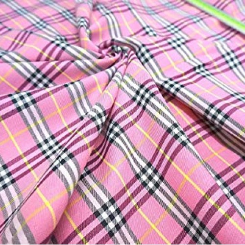 Plaid Tartan Woven Cotton Fabric Material 44 W by Yard Pink