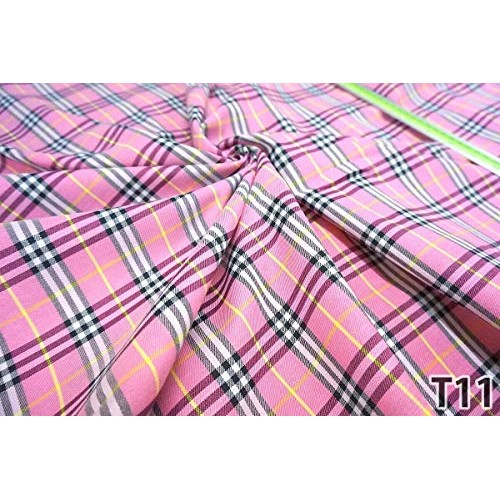 Plaid Tartan Woven Cotton Fabric Material 44 W by Yard Pink