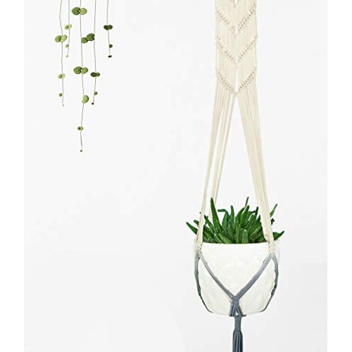 Livalaya Macrame Plant Hangers Wall Planter - Grey Ombre 48 Inch, ...