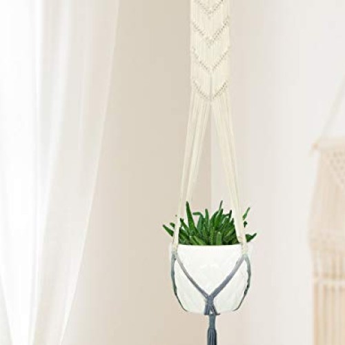 Livalaya Macrame Plant Hangers Wall Planter - Grey Ombre 48 Inch, ...