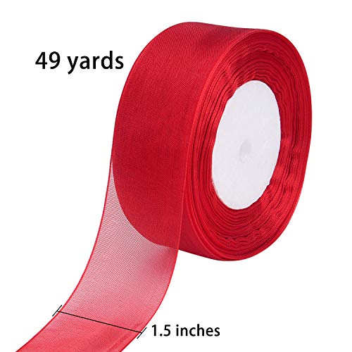 Livder 3 Rolls Christmas Sheer Chiffon Ribbons 1.5 Inches x 49 Yar...