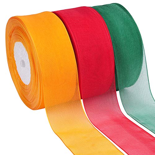 Livder 3 Rolls Christmas Sheer Chiffon Ribbons 1.5 Inches x 49 Yar...
