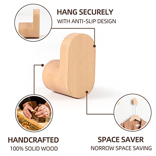 LIVESO Wood Wall Hooks, Modern Minimalist Wood Hooks Wall Mounted,...