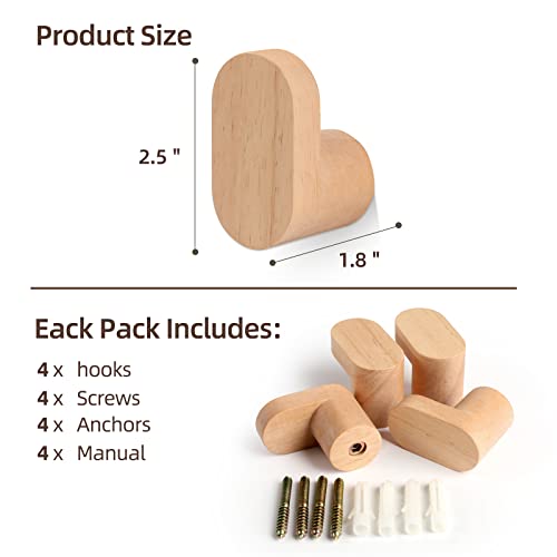 LIVESO Wood Wall Hooks, Modern Minimalist Wood Hooks Wall Mounted,...