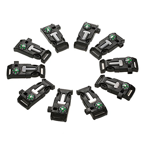 Lixada 10Pcs Emergency Whistle Buckle with Flint Scraper Fire Star...
