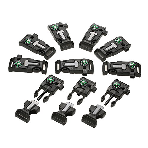 Lixada 10Pcs Emergency Whistle Buckle with Flint Scraper Fire Star...