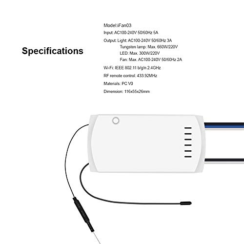 Lixada Ceiling Fan Remote Control Kit, Wi-Fi Ceiling Fan and Light...