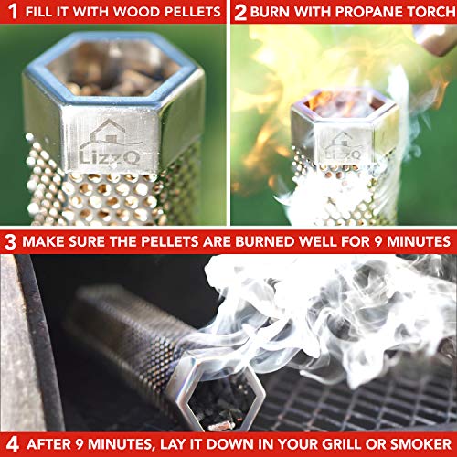 LIZZQ Premium Pellet Smoker Tube 12 inches - 5 Hours of Billowing ...
