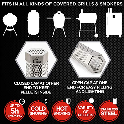 LIZZQ Premium Pellet Smoker Tube 12 inches - 5 Hours of Billowing ...