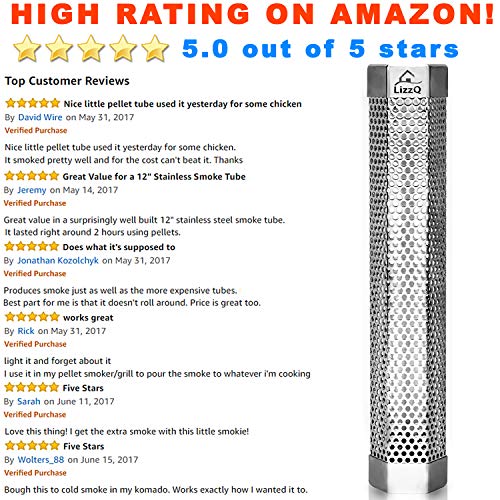 LIZZQ Premium Pellet Smoker Tube 12 inches - 5 Hours of Billowing ...
