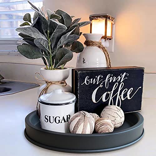 Lobolighting Black Round Decorative Coffee Table Serving Trays Set...
