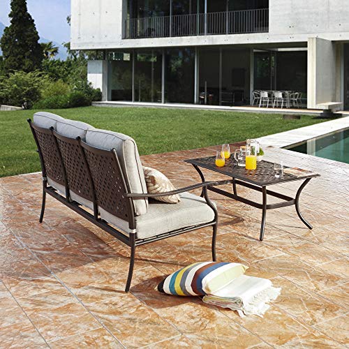 LOKATSE HOME 3 Seat Metal Patio Loveseat Bench Outdoor Furniture B...