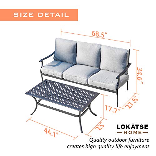LOKATSE HOME 3 Seat Metal Patio Loveseat Bench Outdoor Furniture B...