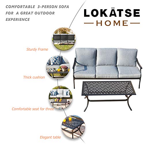 LOKATSE HOME 3 Seat Metal Patio Loveseat Bench Outdoor Furniture B...