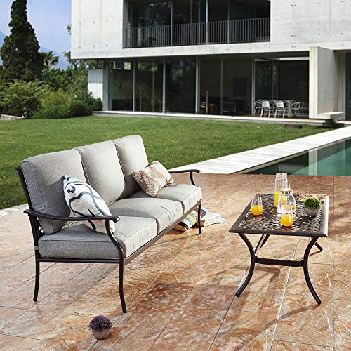 LOKATSE HOME 3 Seat Metal Patio Loveseat Bench Outdoor Furniture B...