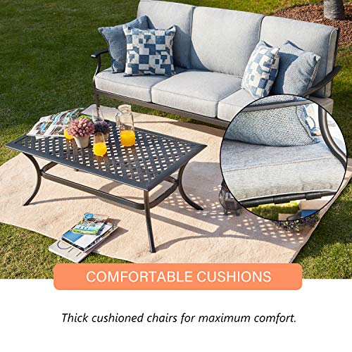 LOKATSE HOME 3 Seat Metal Patio Loveseat Bench Outdoor Furniture B...