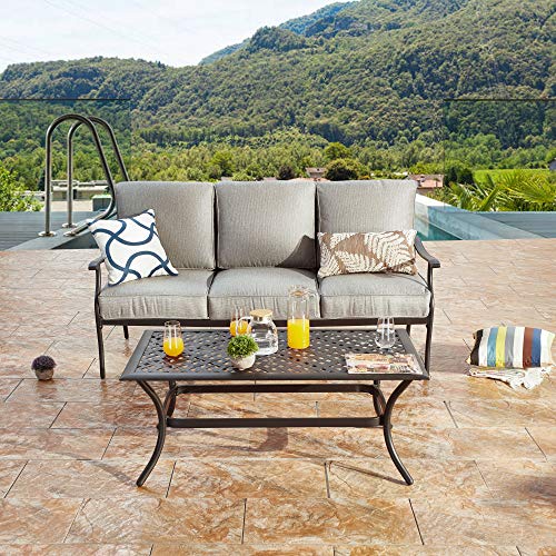 LOKATSE HOME 3 Seat Metal Patio Loveseat Bench Outdoor Furniture B...