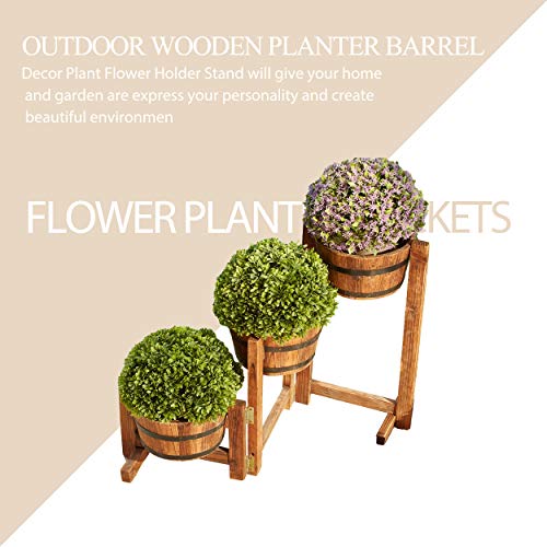 LOKATSE HOME Outdoor Wooden Planter Barrel 3 Tier Patio Flower Pot...