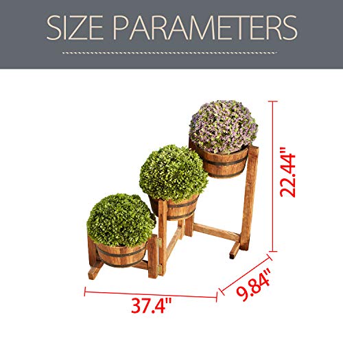 LOKATSE HOME Outdoor Wooden Planter Barrel 3 Tier Patio Flower Pot...
