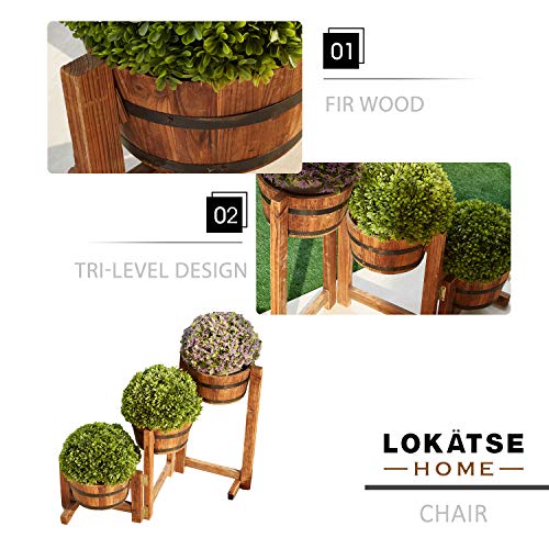 LOKATSE HOME Outdoor Wooden Planter Barrel 3 Tier Patio Flower Pot...
