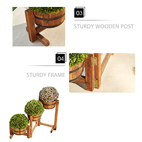 LOKATSE HOME Outdoor Wooden Planter Barrel 3 Tier Patio Flower Pot...