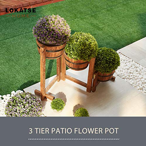 LOKATSE HOME Outdoor Wooden Planter Barrel 3 Tier Patio Flower Pot...