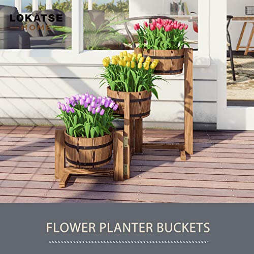 LOKATSE HOME Outdoor Wooden Planter Barrel 3 Tier Patio Flower Pot...