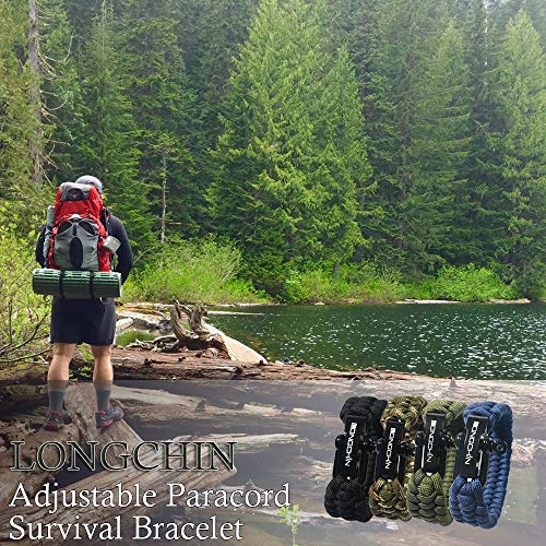 Longchin Survival Paracord Bracelet 2-Pack Black & Camouflage