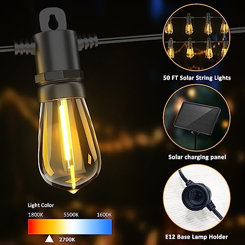 Outdoor Solar String Lights, 50 FT Solar Powered LED String Outdoo...