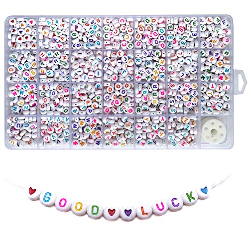 Amaney 1400 Pieces 4×7mm White Round Acrylic Alphabet Letter Beads...